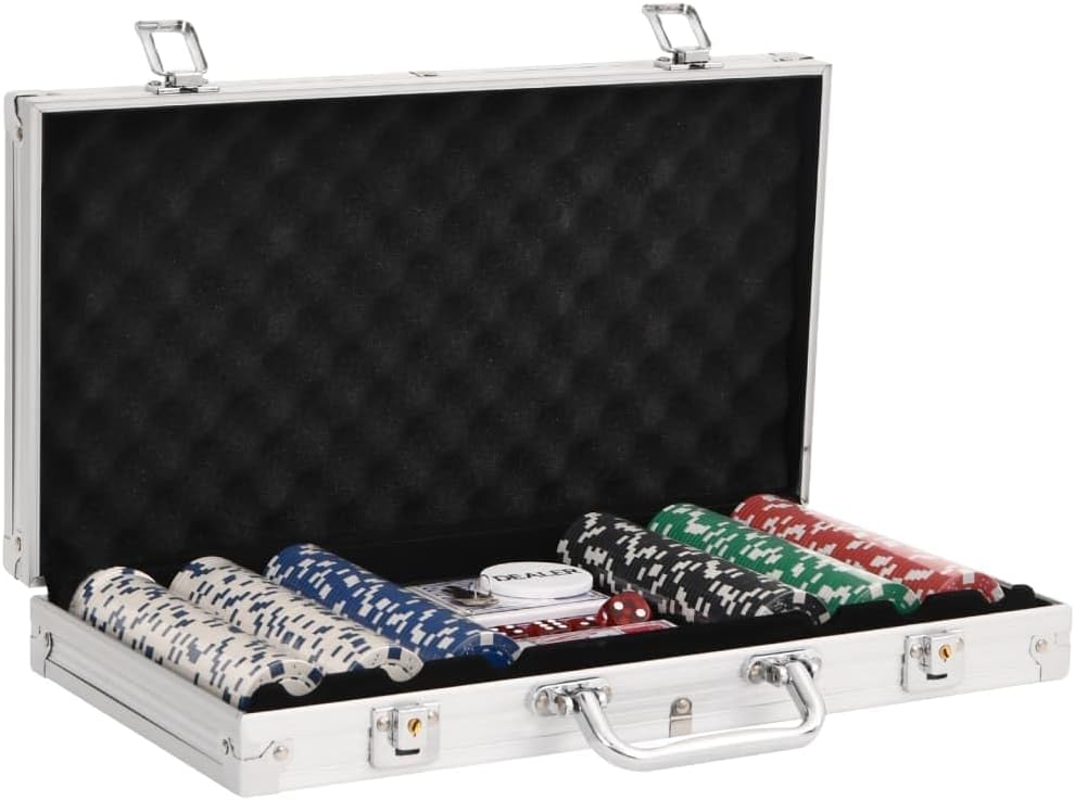 vidaXL Pokerchips Set 300 STK., Pokerkoffer mit Buttons Chips Würfeln, Pokerset Spielkarten Set mit
