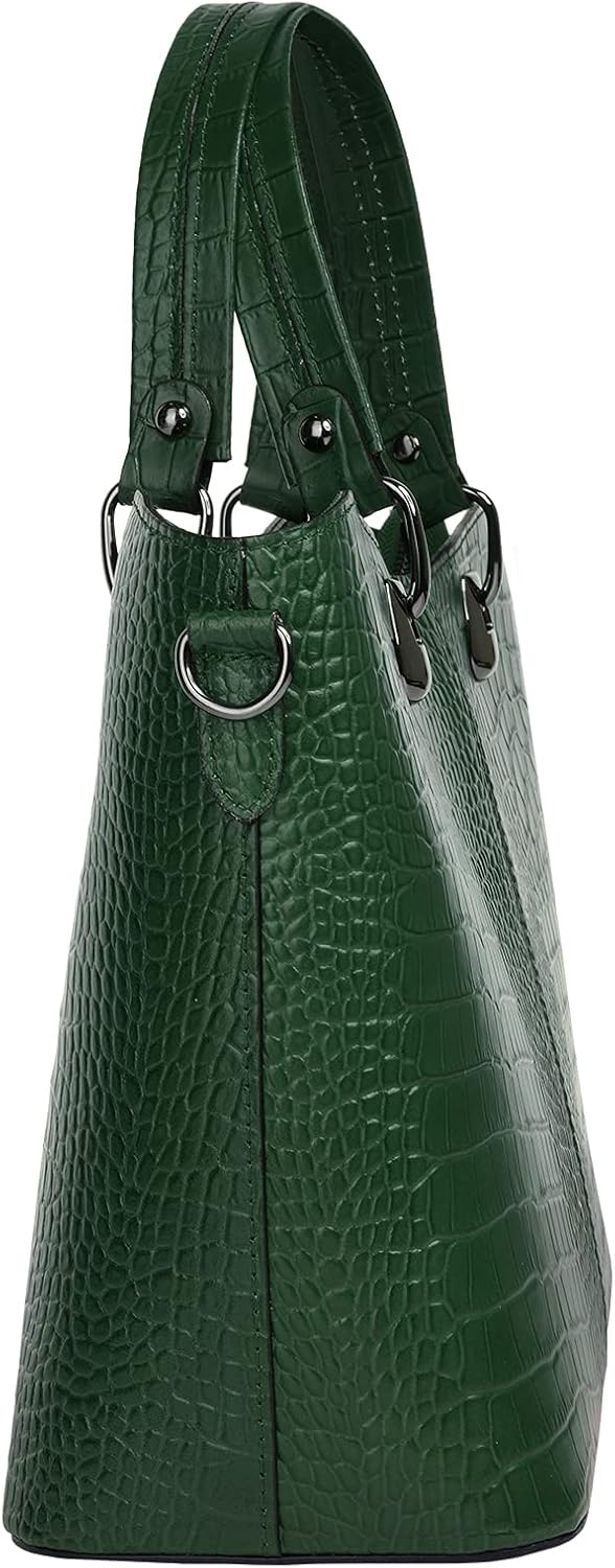 Handtasche Echt Leder Damen Made in Italy, Smartphonefach, Damenhandtasche im Kroko-Design, Umhänget