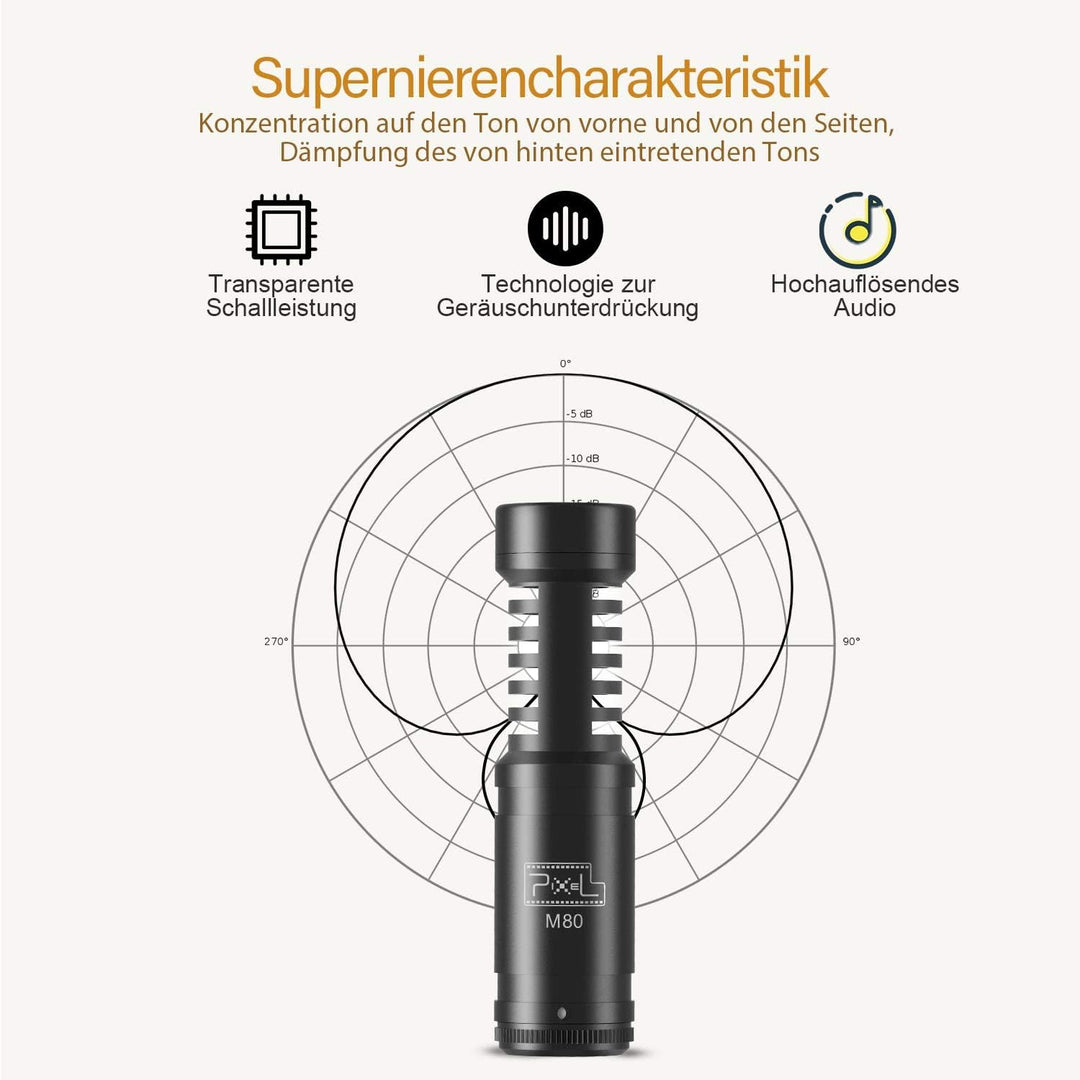 Pixel M80 Kamera Mikrofon mit 3-m-Verlängerungskabel, Shotgun Mikrofon, Professionelles Mikrofon für