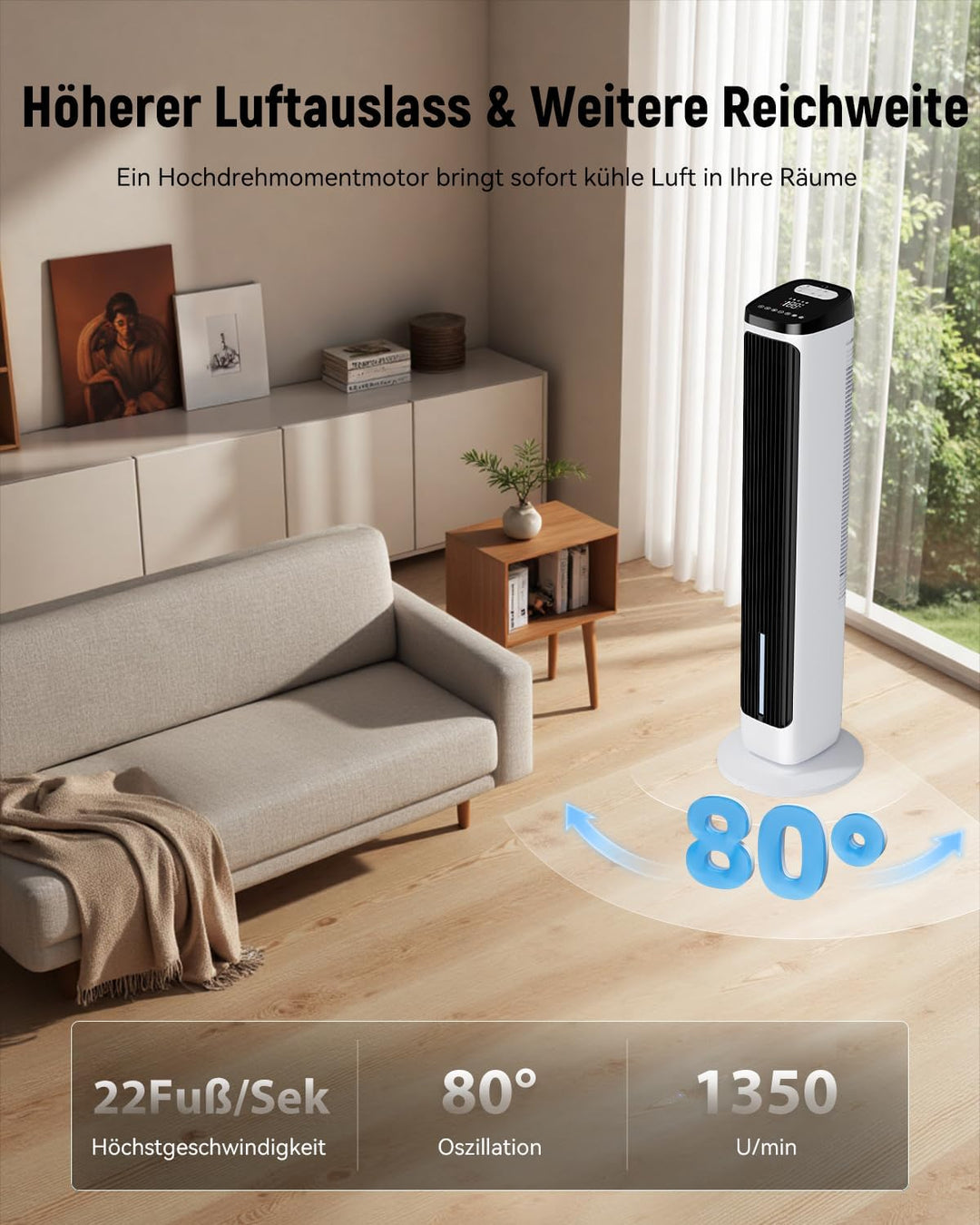 PNTCK Turmventilator mit Wasserkühlung Eispacks, 12H Timer, 4 Modi, 3 Geschwindigkeiten, 80° Oszilla