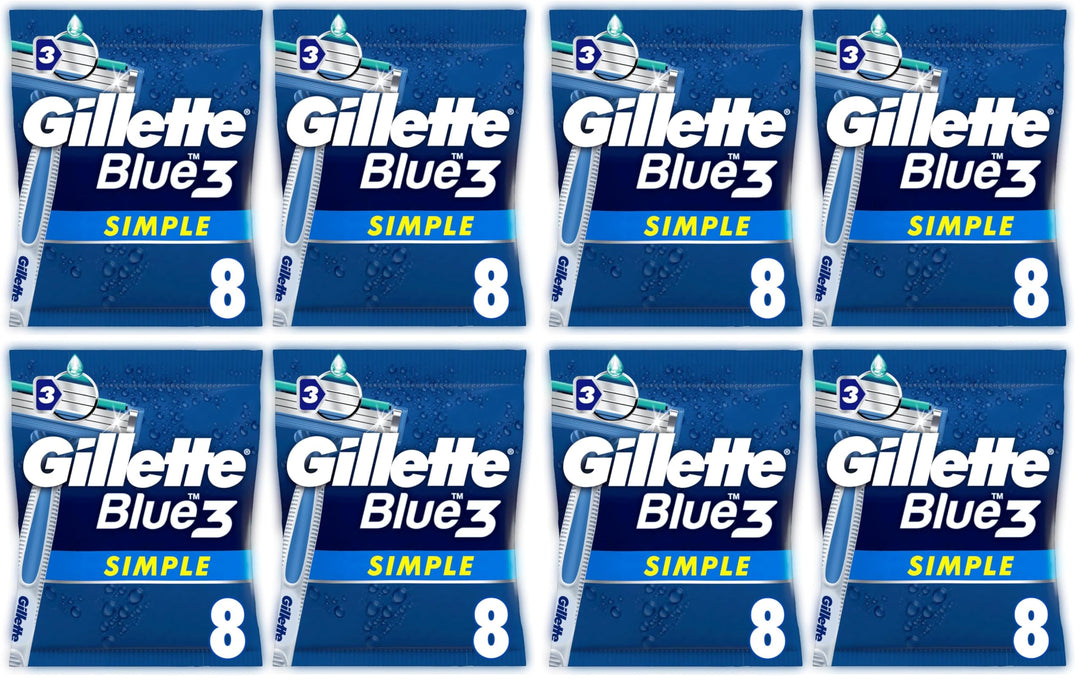 Gillette Blue 3 Simple Einwegrasierer Männer, 8 Rasierer mit 3-fach Klinge, fixierter Klingenkopf, F