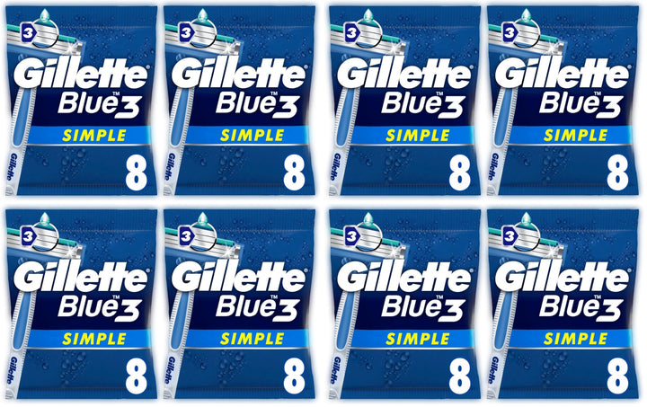 Gillette Blue 3 Simple Einwegrasierer Männer, 8 Rasierer mit 3-fach Klinge, fixierter Klingenkopf, F