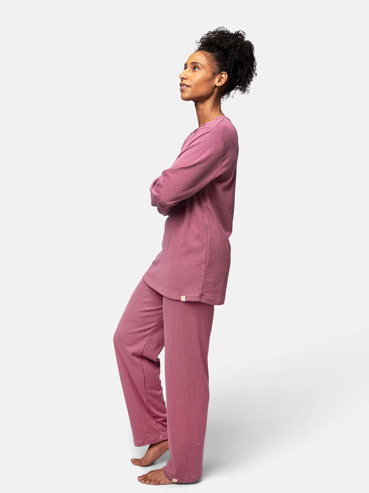 greenjama Damen Langarm-Shirt aus Derby-Rib, GOTS-Zertifiziert Pyjamaoberteil 38 Grape, 38 Grape