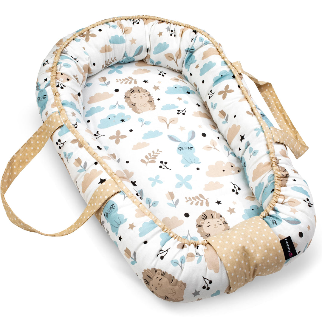 PinkZebra Tragetasche,2 in 1 Tragetasche, Tragenest Kokon aus Baumwolle, Igel und Freunde, Igel und