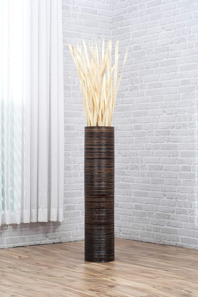 Leewadee Grosse Bodenvase für Dekozweige hohe Standvase Design Holzvase, Holz, 90 cm, Braun 90 cm Br