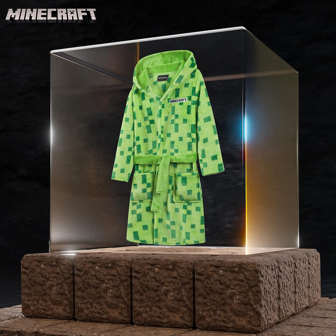 Minecraft Bademantel Kinder Jungen Weicher Fleece Morgenmantel mit Kapuze Badeponcho Creeper Gamer G