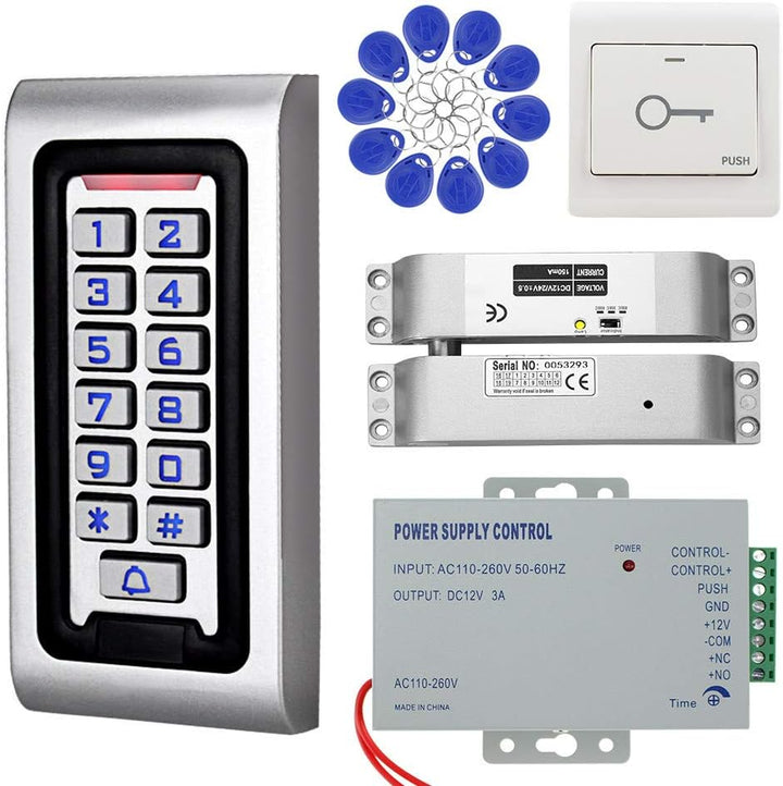 KDL RFID-Zutrittskontrollsystem-Kit wasserdichte Bedientastatur mit elektrischem 12-V-DC-Türschloss,