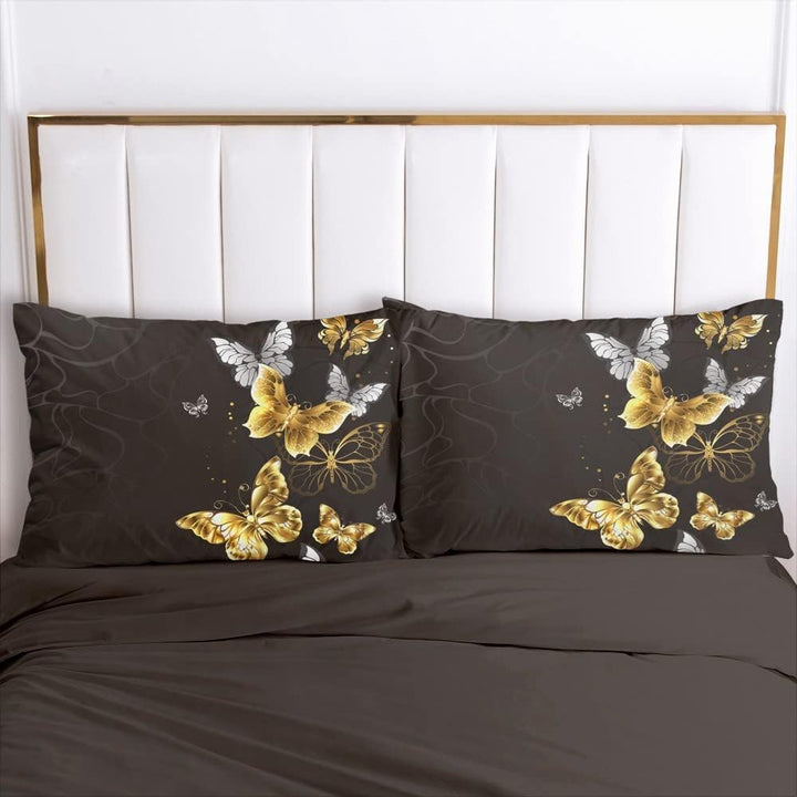 Luowei Schmetterling Bettwäsche 155x220cm Schwarz Gold Butterfly Muster Bettbezug Set Microfaser Wen
