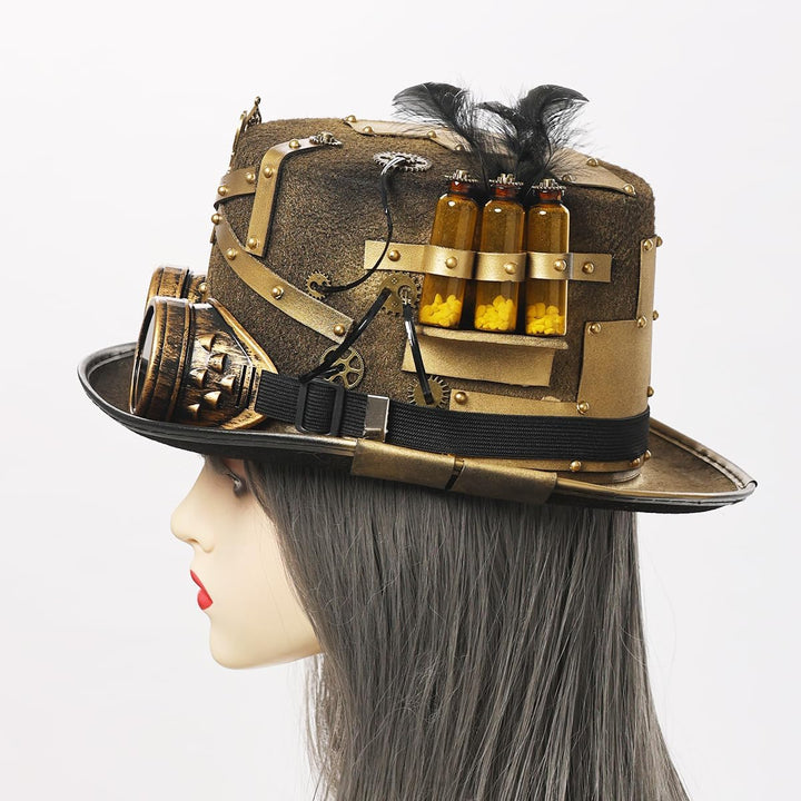 GRACEART Steampunk Hut Vintage Zahnräder und Nieten Hut Steampunk Zylinder M Style02, M Style02