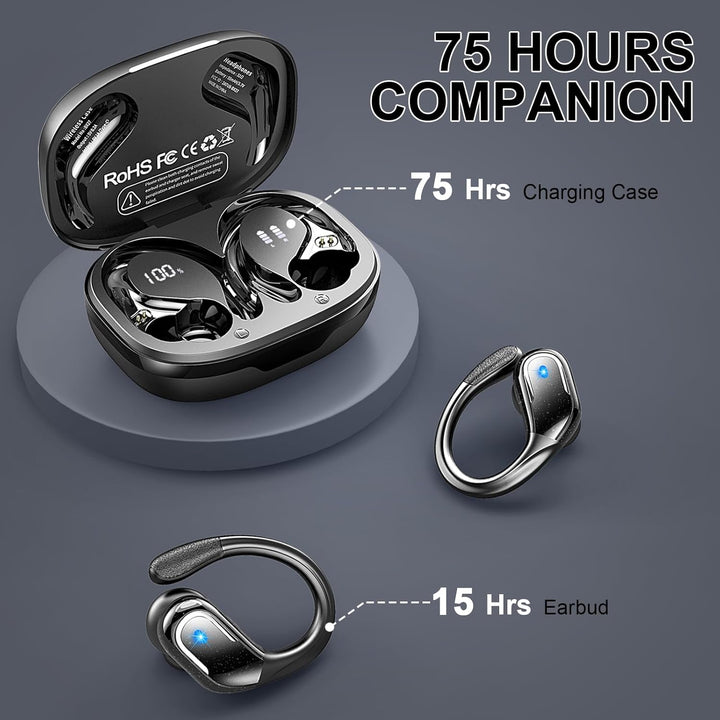 Bluetooth Kopfhörer Sport, 75Std Kopfhörer Kabellos Bluetooth 5.4, HiFi Stereo Tiefer Bass Wireless