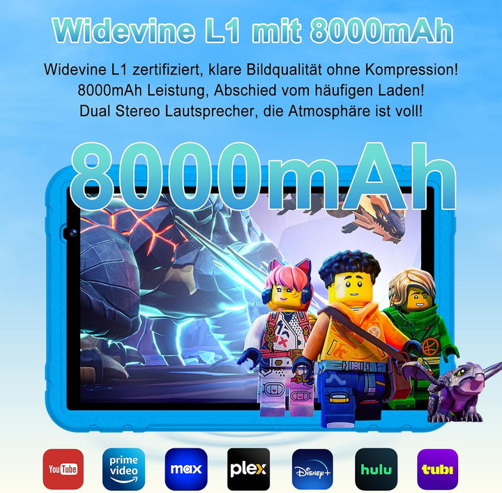 Kinder Tablet 10 zoll Android 15, 30 GB RAM + 2TB TF, Gemini AI, 5G WLAN 6, Widevine L1, Parental Co