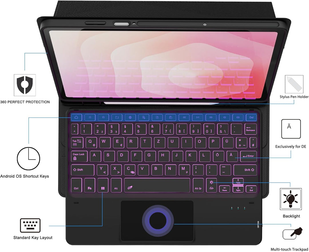 Für Galaxy Tab S11 11" Tastatur Hülle - 7 Farben Beleuchtung Abnehmbare Trackpad Tablet Cover - Bele
