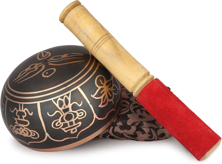 Zap Impex Klangschale - 10 cm 8 Symbol Schwarz Tibetische Klangschale Meditation Yoga