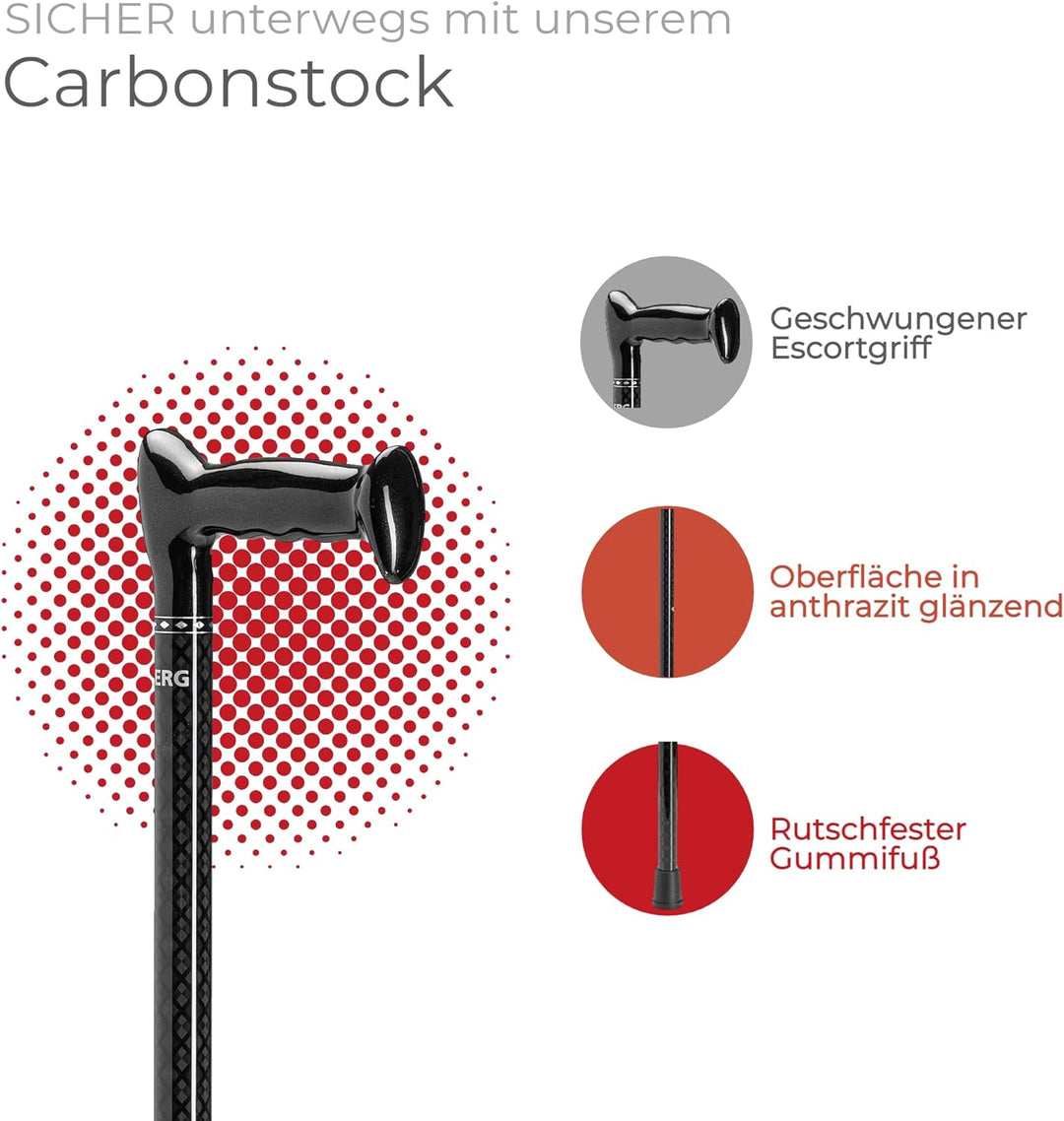 Ossenberg - Carbonstock in Rautenmuster - anthrazit glänzend - mit Escortgriff - Verstellbarer Carbo