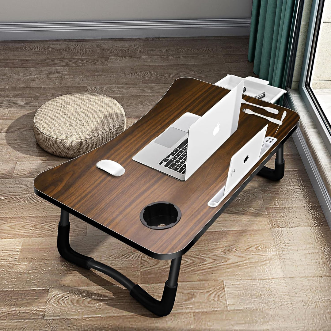 A3A ACADGQ Laptoptisch, Laptop Betttisch Klappbar, Bett Tisch mit 4 USB Ladeanschluss, Schublade, Ta