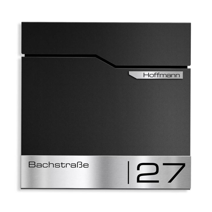 Metzler Design Briefkasten Thobe - inkl. V2A Edelstahl-Namensschild - Wandbriefkasten in Tiefschwarz
