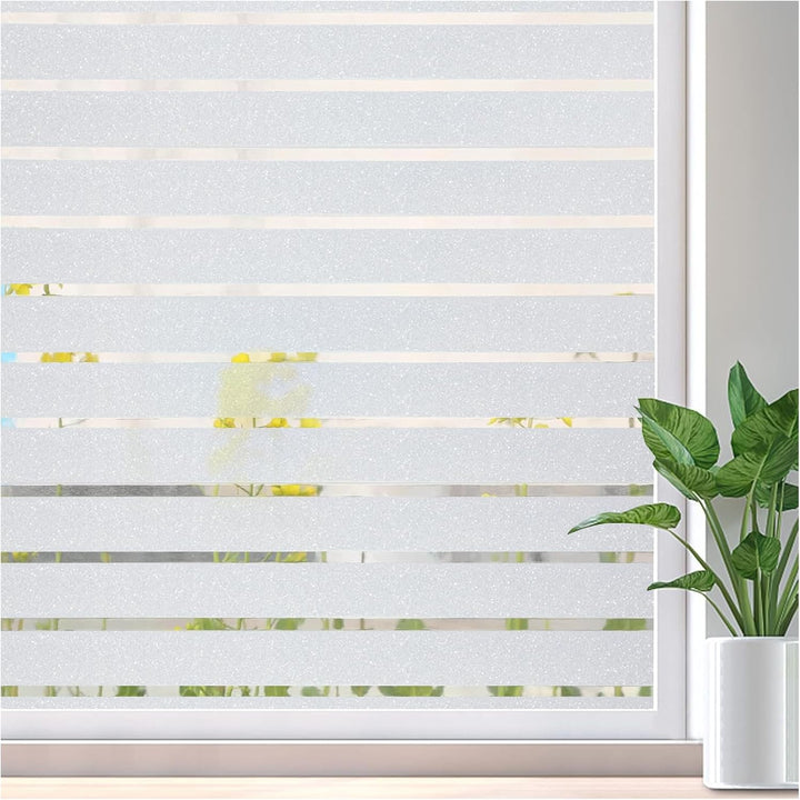 Lifetree Fensterfolie mit Streifen Sichtschutzfolie Selbstklebend Milchglasfolie ohne Klebstoff Funk