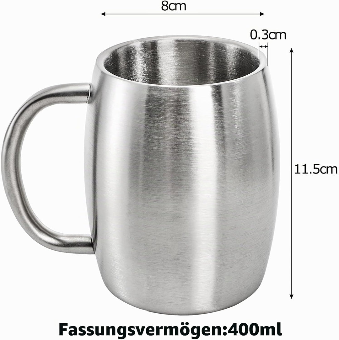 Lawei 2 Stück Edelstahl Kaffeebecher 400ml Campingtasse Isolierbecher Edelstahlbecher Thermobecher K