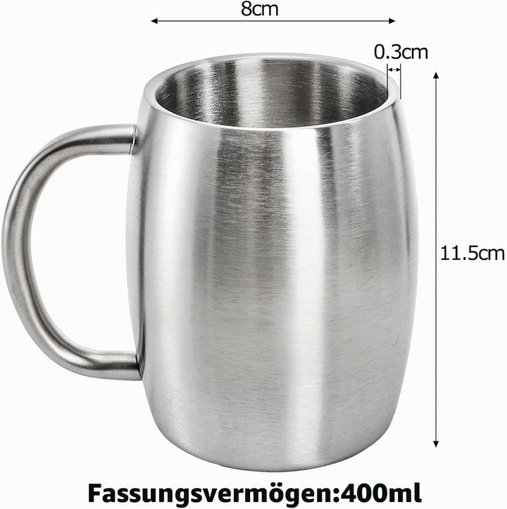 Lawei 2 Stück Edelstahl Kaffeebecher 400ml Campingtasse Isolierbecher Edelstahlbecher Thermobecher K