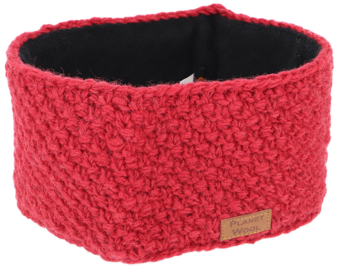 GURU SHOP Woll-Strick-Stirnband aus Nepal mit Perlmuster - Himbeerrot, Herren/Damen, Wolle 1 stück (