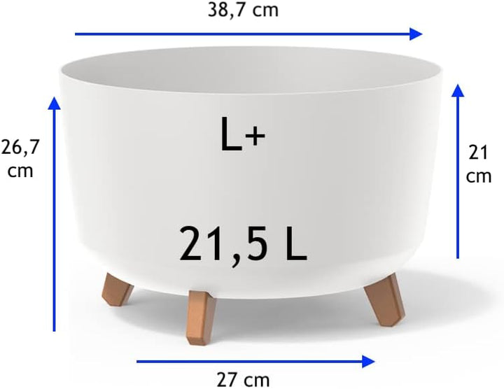 MELTOM Blumentopf Schale mit Füssen Einsatz Blumenschale Kräutertopf Übertopf, 39 cm x 27 cm (Weiss)