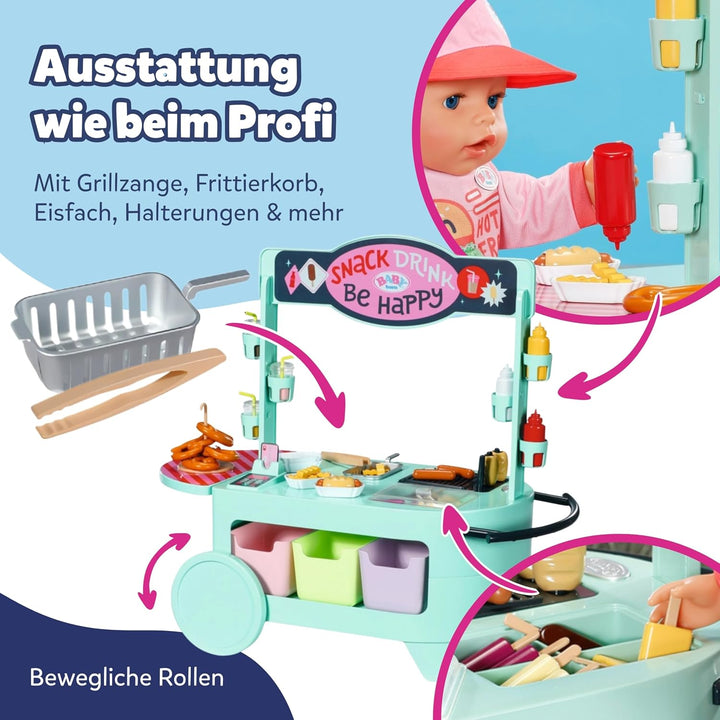 BABY born Snack Shop, Essensstand für Puppen mit Soundeffekten, 25 Verschiedene Fastfood-Snacks, 835