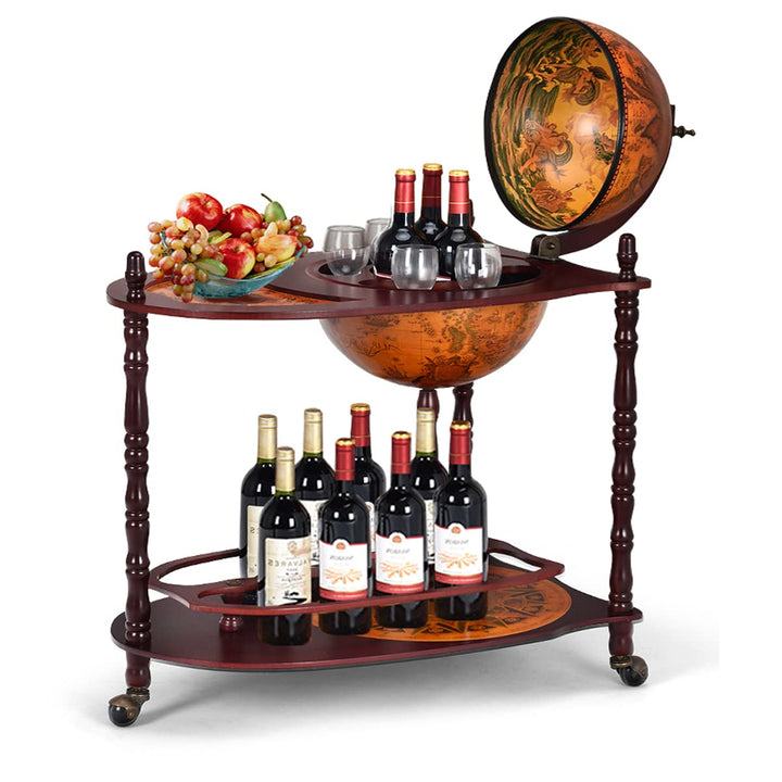 RELAX4LIFE Globusbar auf Rollen, Barwagen mit Weltkugel, Bartisch Massivholz, Servierwagen mit Weinf