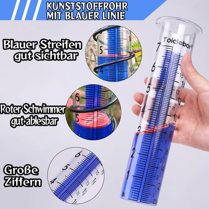 Regenmesser für Aussenbereich,Kunststoff mit Doppel-Skala,roter Schwimmer & Blauer Streifen,Spiralst