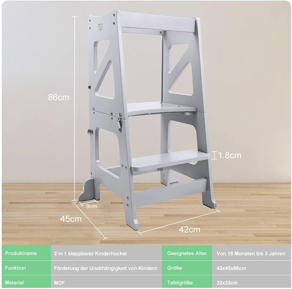YOLEO 3 in1 Lernturm Kinder, Klappbar Montessori Lernturm ab 1 Jahr, Learning Tower für Kinder mit R