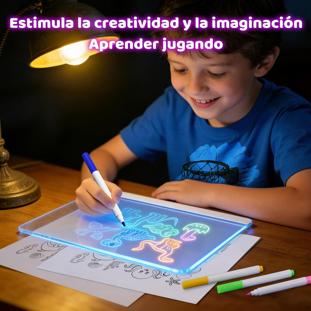 Allinside LED Zeichenbrett für Kinder, Leuchtendes LED Maltafel mit 7 Farben, Zeichen- & Schreibtafe