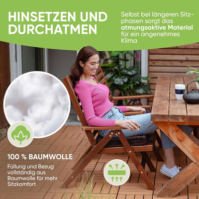 Gräfenstayn® 4er-Set Sitzkissen Stuhlkissen 40x40x8cm für Indoor und Outdoor aus 100% Baumwolle Dick