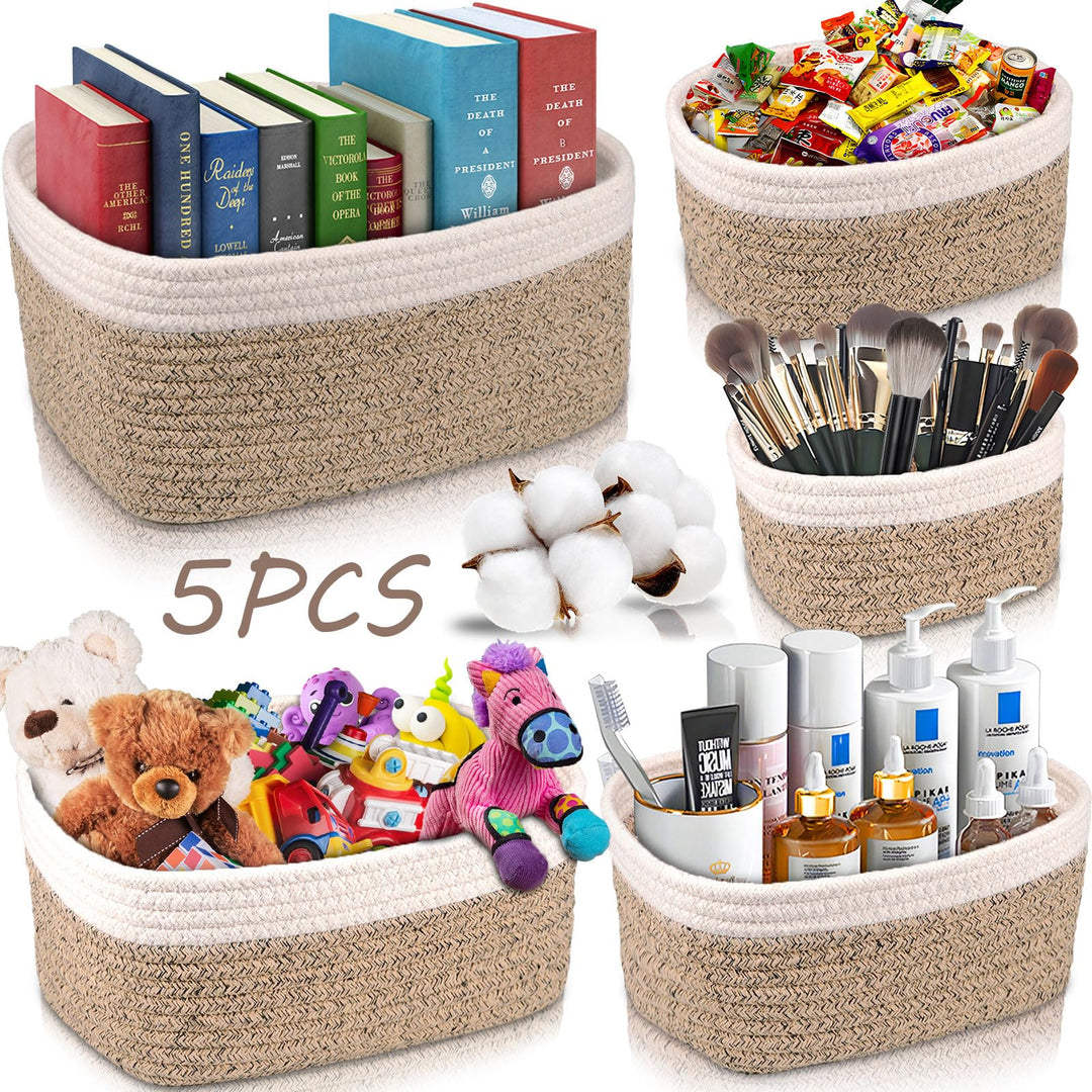 5er Set Aufbewahrungskorb Geflochten,Cotton Rope Braided Storage Basket,Stapelbare Speicher Storage