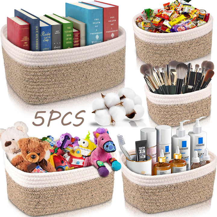 5er Set Aufbewahrungskorb Geflochten,Cotton Rope Braided Storage Basket,Stapelbare Speicher Storage