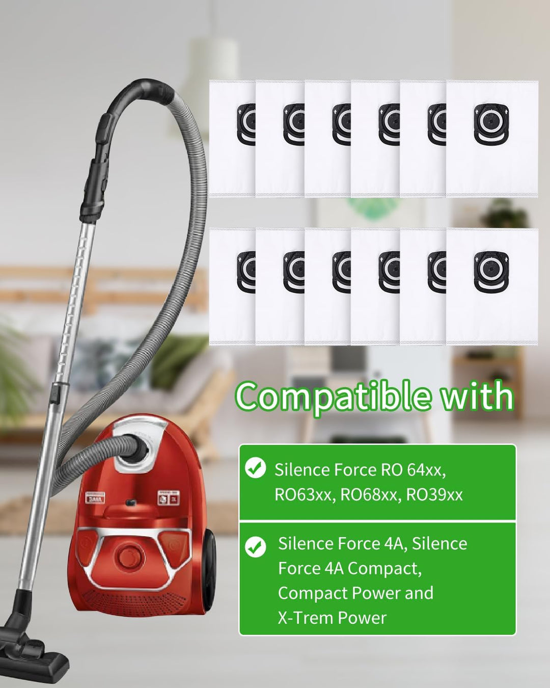 12 Staubsaugerbeutel für Rowenta Hygiene + ZR200520 ZR200720, Silence Force Modelle, Kompatibel Mit