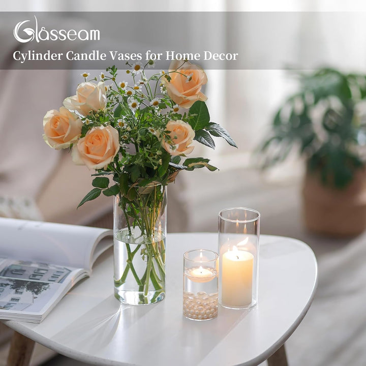 Glasseam Deko Vase Glas Zylinder Tischdeko 10 Satz Blumen Vasen Set Modern Glasvase Rund Glaszylinde