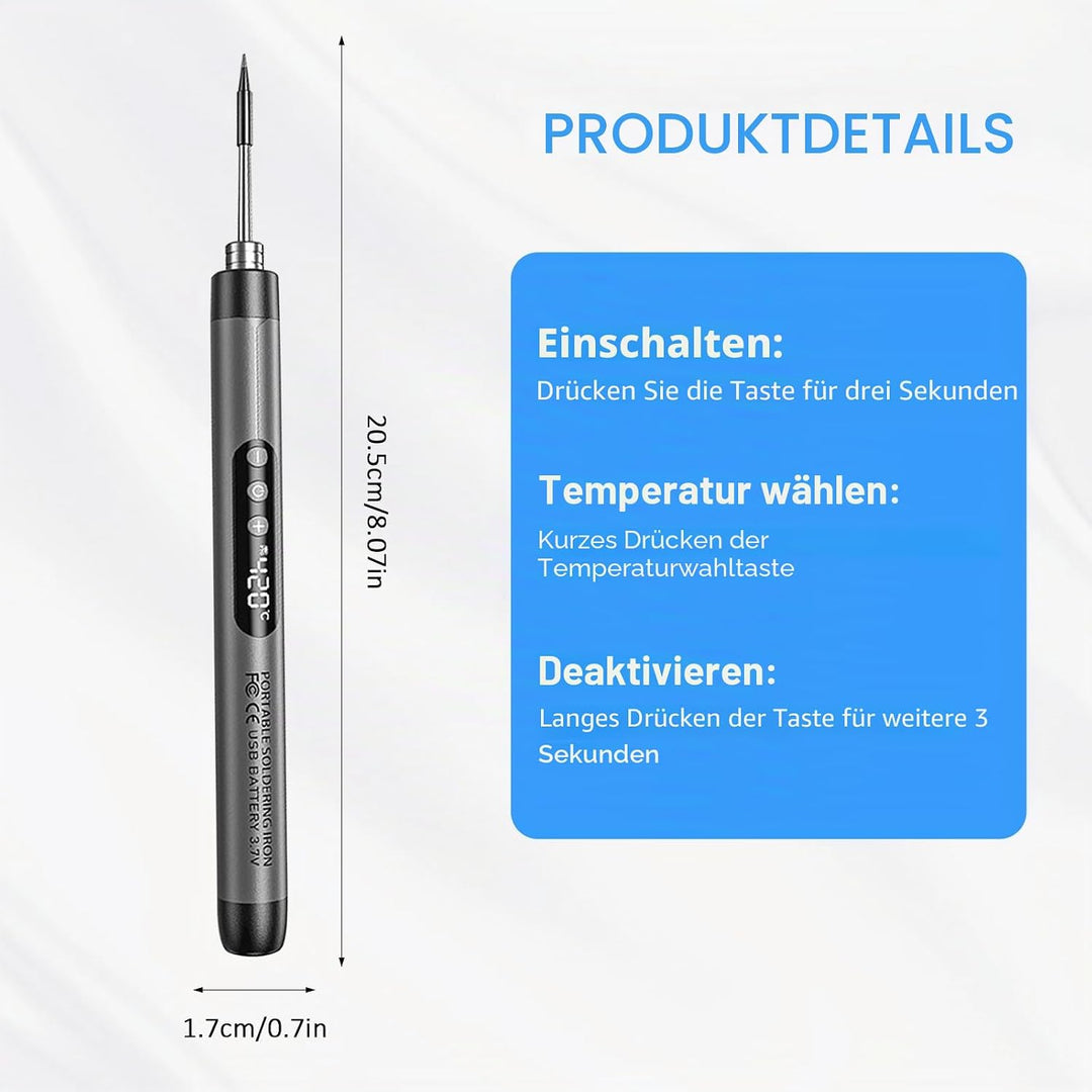 Hengrongshen Lötkolben Set, Lötkolben Akku mit LED Anzeige, 3 Lötspitzen, Tragbarer Soldering Iron,