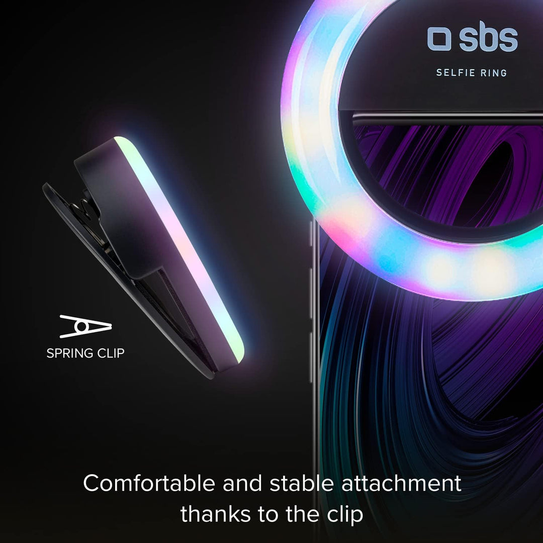 SBS Mehrfarbiger LED-Ring für Smartphone, Blitzlicht mit Intensitätseinstellung, für TikTok, YouTube