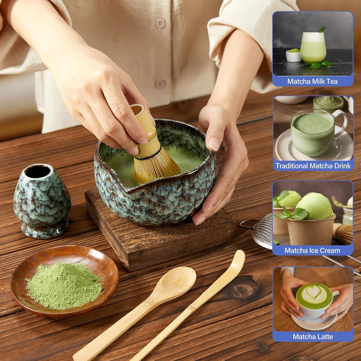 Matcha Tee Set – Japanisches Ceremonial Matcha Zubereitungsset | mit Bambus Chasen, Chashaku Löffel,