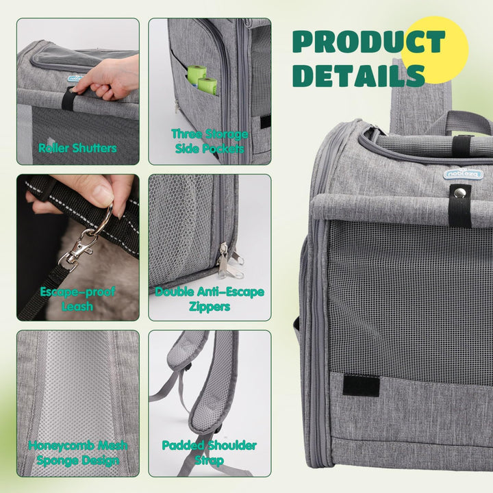 Nobleza - Erweiterbar Hunderucksack für Katzen und Kleine Hunde，Haustier Rucksack mit Netzfenster, T