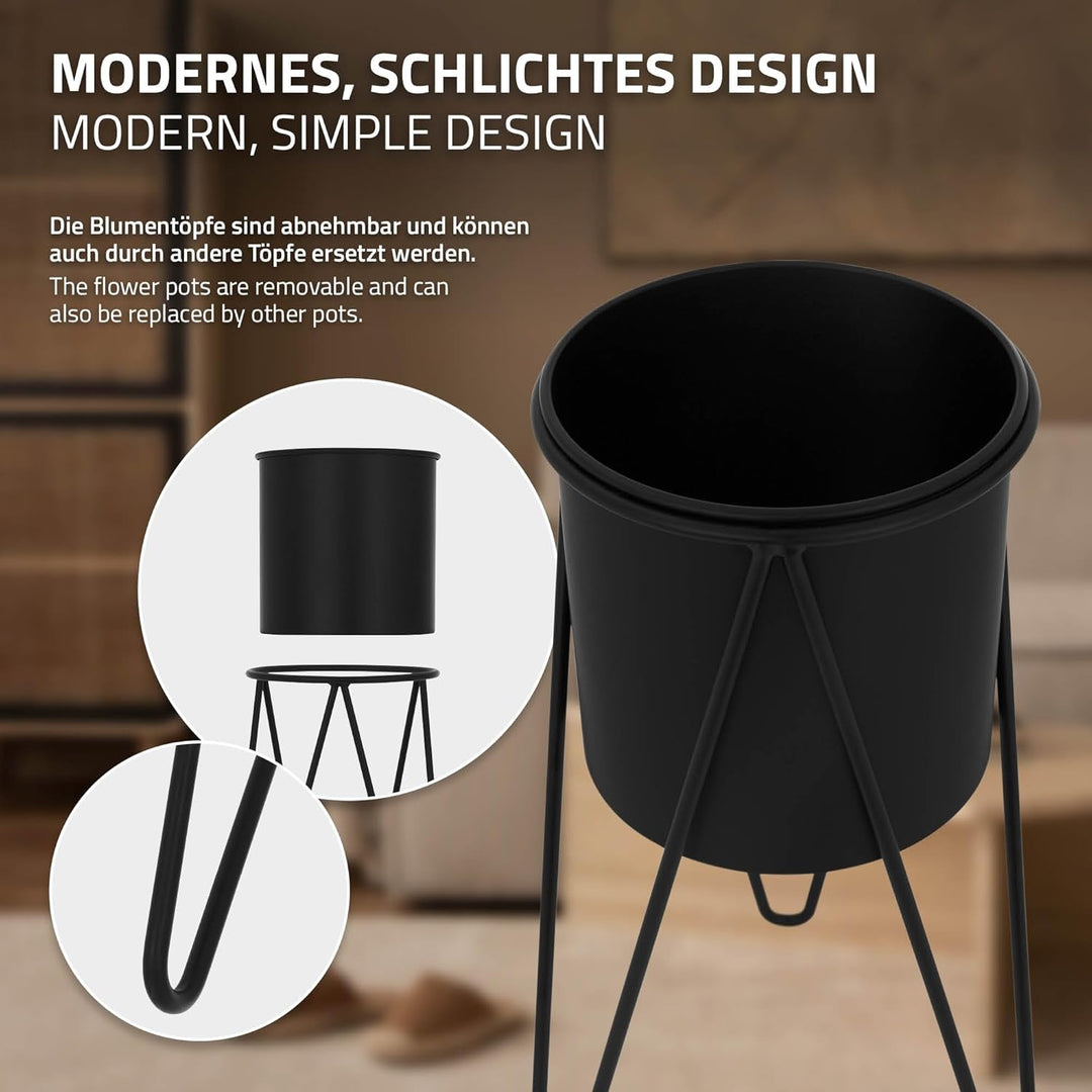 ML-Design Blumenständer 2er Set, Schwarz, 27x27x48,5 cm/35,5x34x75 cm, aus Stahl, Metallgestell Pfla