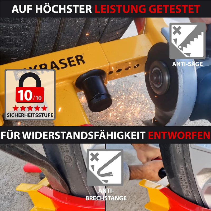 KRASER WA820 Wegfahrsperre Radkralle Reifenkralle, Parkkralle Diebstahlsicherung für Radklemmen, Uni