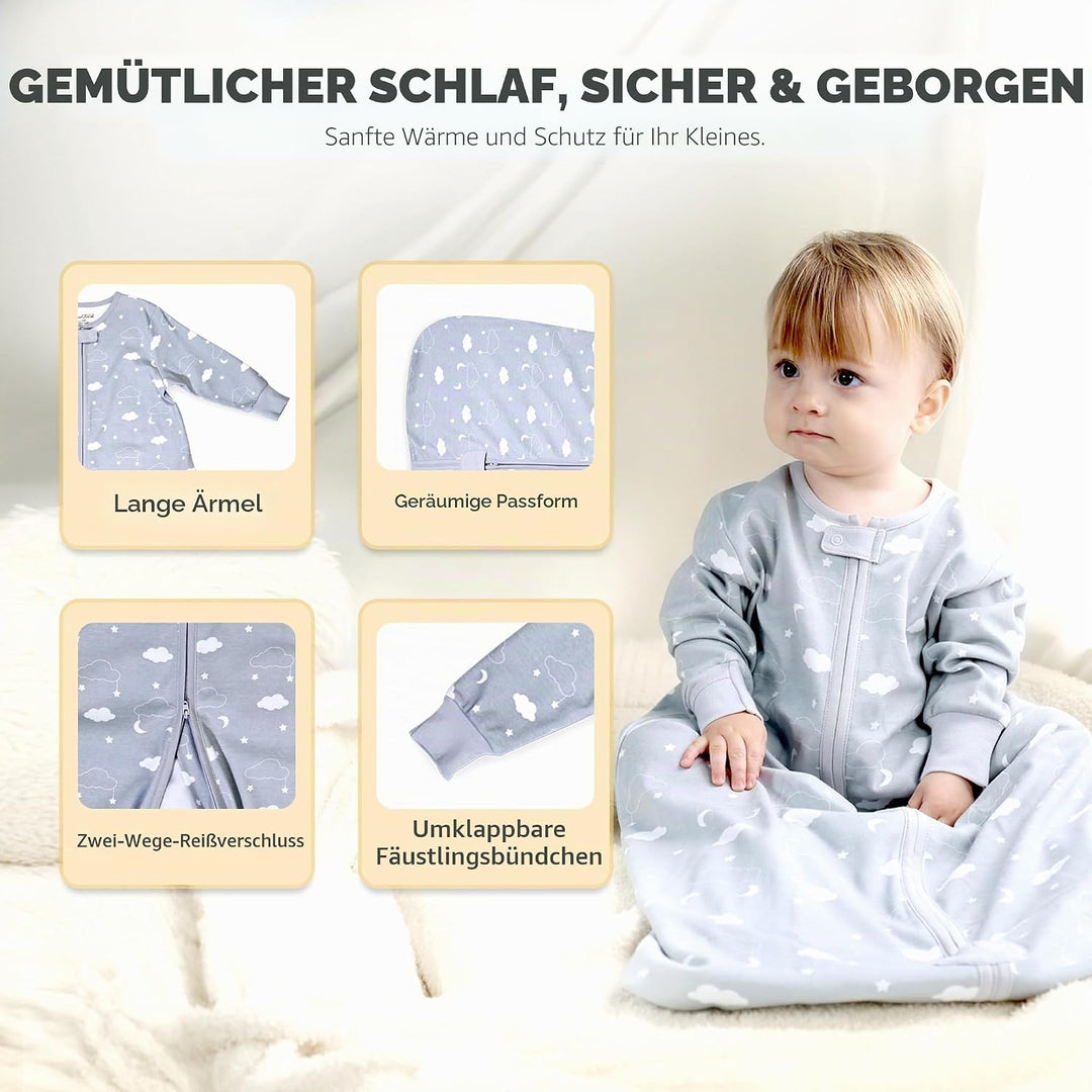 Mama Cheetah Baby Schlafsack mit Ärmeln, 0.5 TOG Bio-Baumwolle Wearable Blanket und Zwei-Wege-Reissv