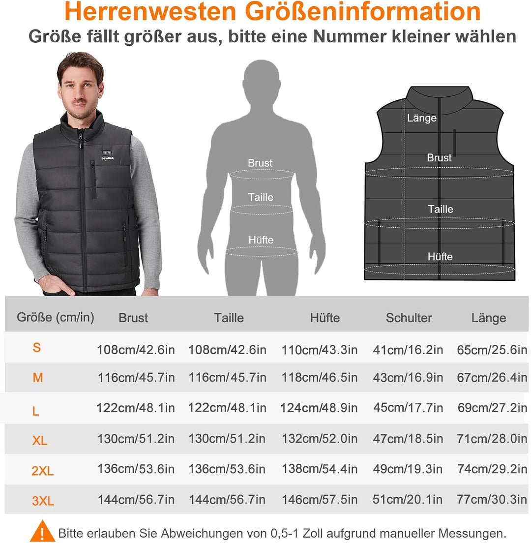 Heizweste Herren mit Powerbank 16000mAh 7,4V Enthalten, Hilpert Beheizte Weste, Wärmeweste mit Akku