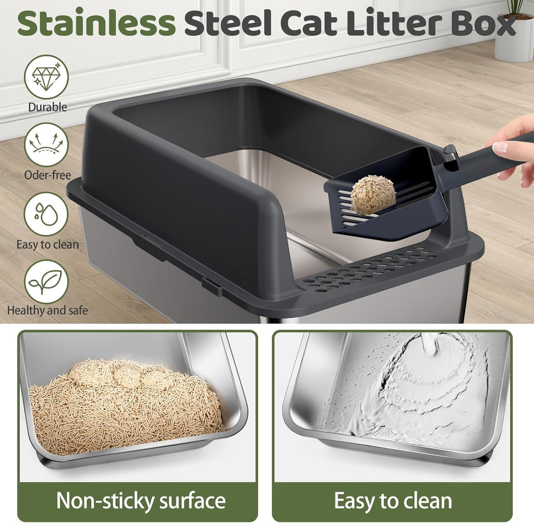 Gimars XL Katzenklo aus Metall, grosse Katzentoilette Edelstahl 35L mit Schaufel & Matte, Robuste Me