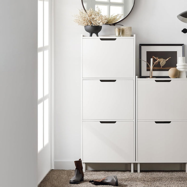SoBuy Schuhschrank schmal mit 3 Klappen Platzsparender Schuhkipper Hoch Kommode Schuhregal geschloss