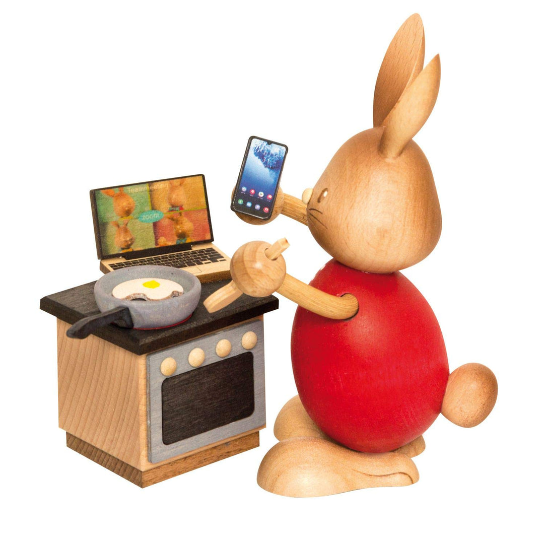 Drechslerei Kuhnert - Osterdekoration / Osterhase - Stupsi Hase Homeoffice - 12cm - aus Holz - Made