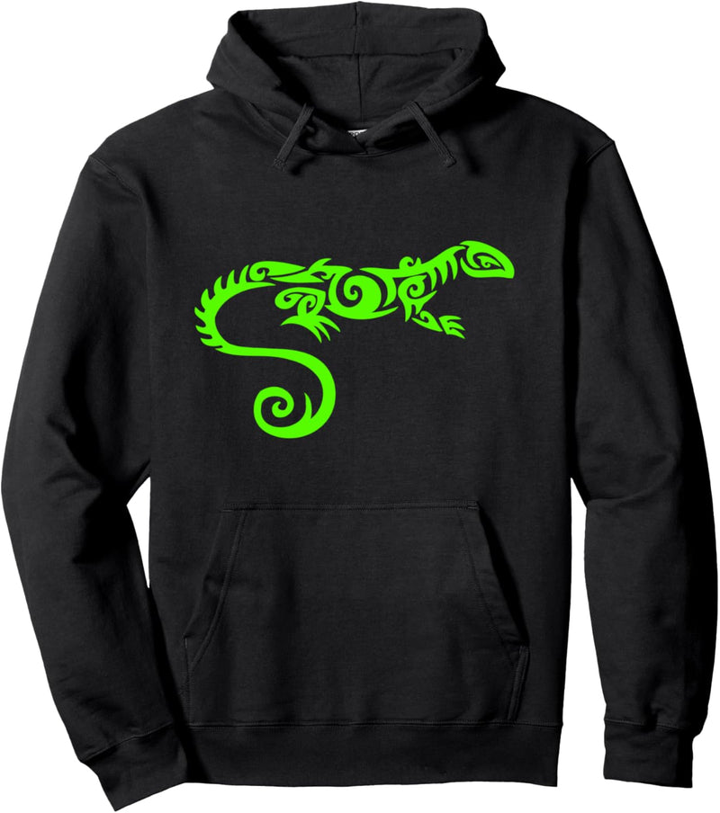 Grüne Eidechse, Tribal-Design Pullover Hoodie