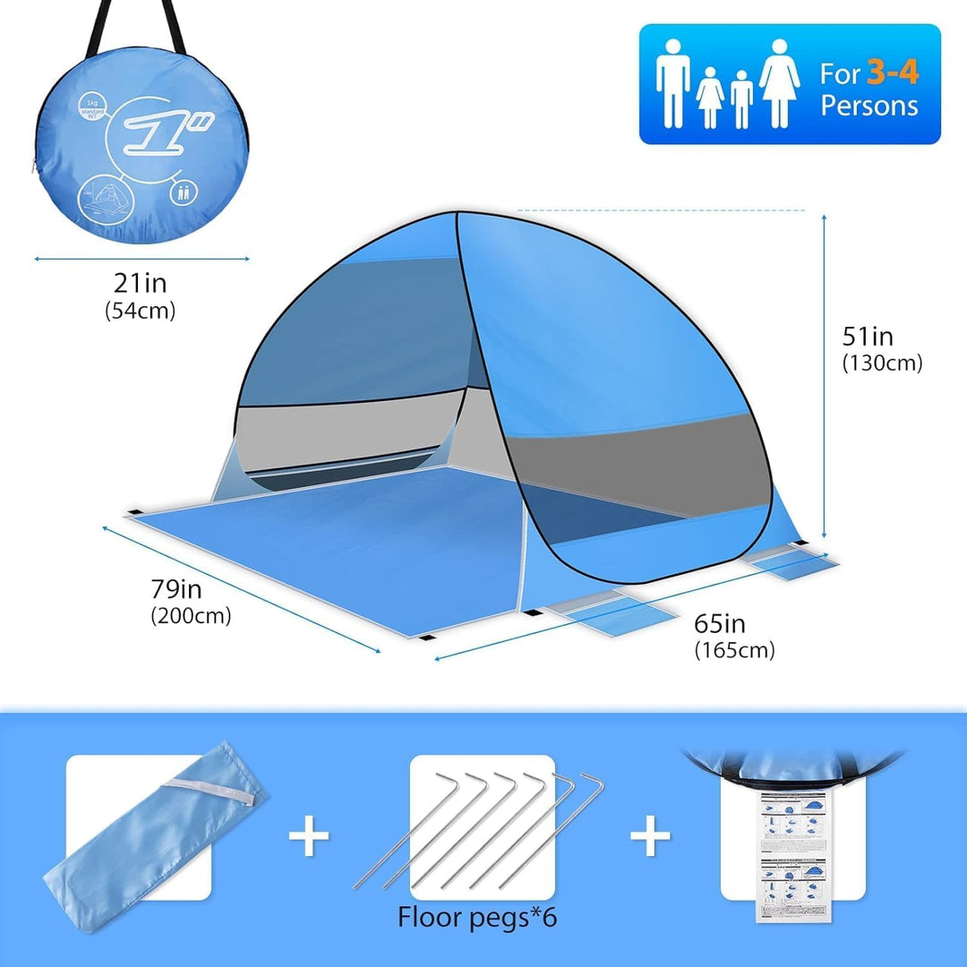 Strandmuschel Pop Up Zelt,Tragbar Light Automatisches Strandzelt UPF 50+ wurfzelt Sun Shelter für 3-