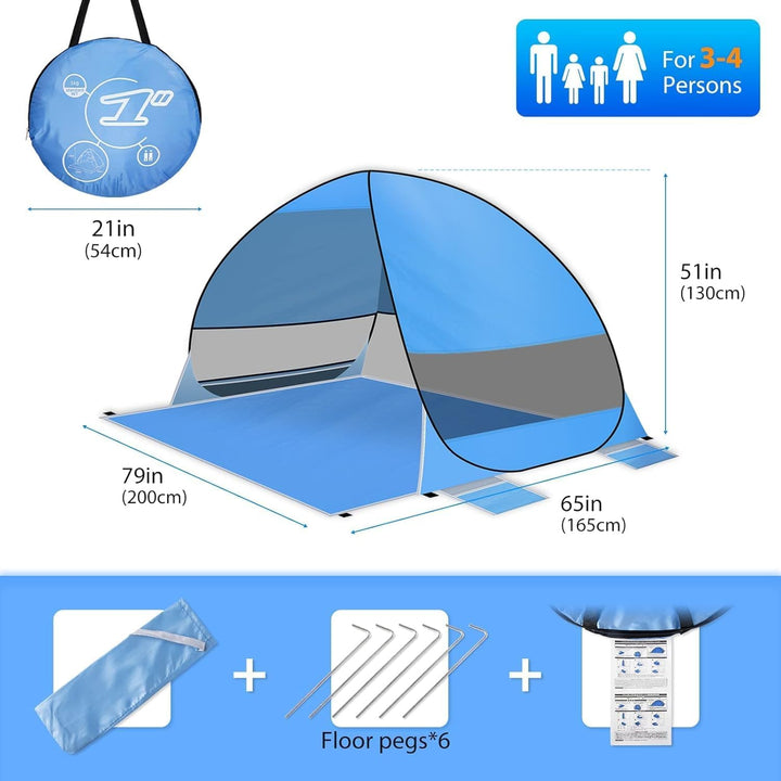 Strandmuschel Pop Up Zelt,Tragbar Light Automatisches Strandzelt UPF 50+ wurfzelt Sun Shelter für 3-