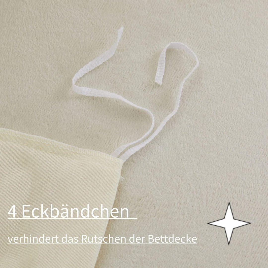 Boqingzhu Biber Bettwäsche 135x200cm 4Teilig Plüsch Beige Weiss Flanell Winter Warm Kuschelig Flausc
